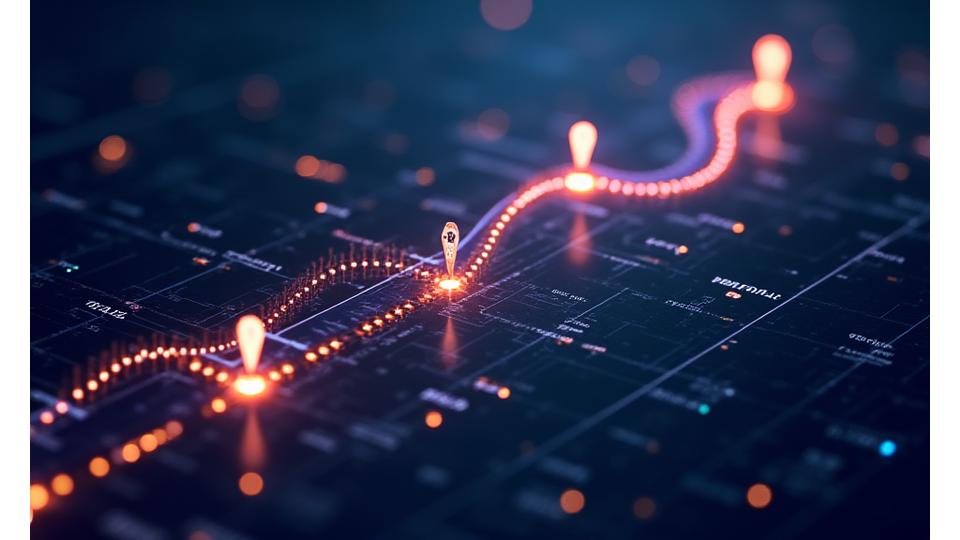 Infographie d'une feuille de route futuriste avec des points clés pour l'expansion