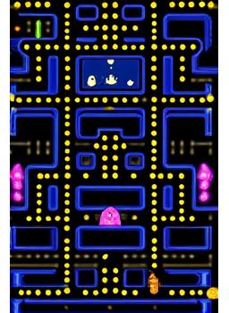 Image pixelisée de Pac-Man sur un écran de borne d'arcade.