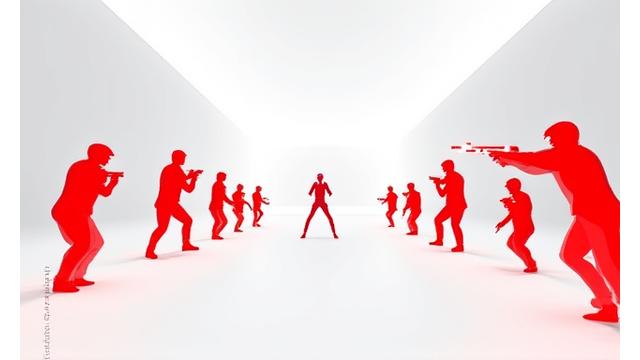 Capture d'écran de Superhot VR, un personnage minimaliste s'esquive de balles rouges au ralenti, dans un environnement blanc et épuré.