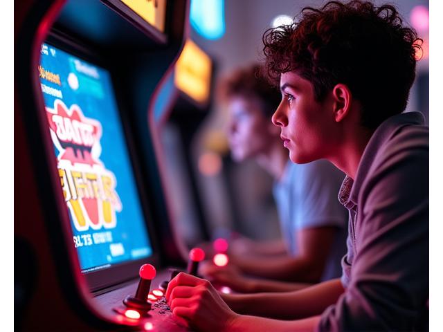 Borne d'arcade Street Fighter II avec des joueurs en action