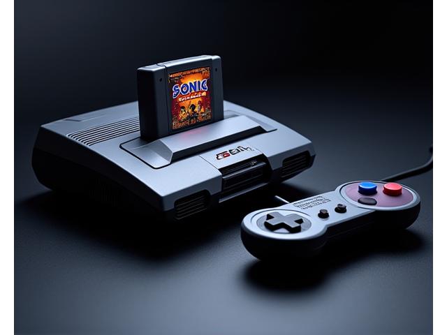 Console Sega Megadrive avec une cartouche Sonic le Hérisson