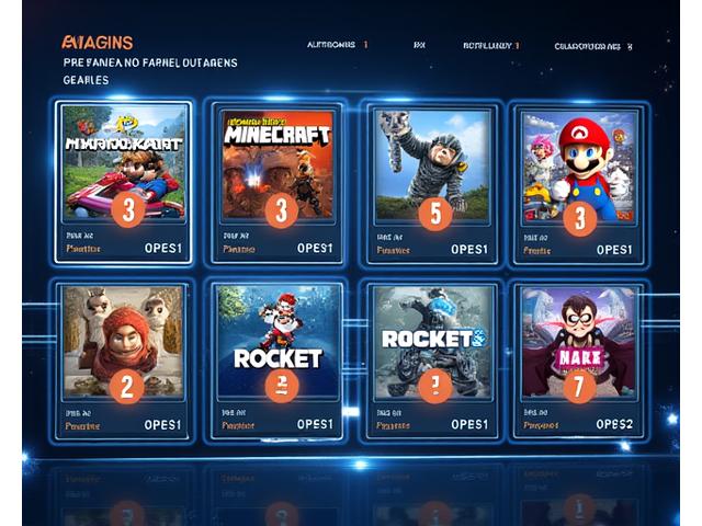 Grille de jeux affichant des titres populaires et éducatifs pour enfants, avec des icônes de classement PEGI clair.